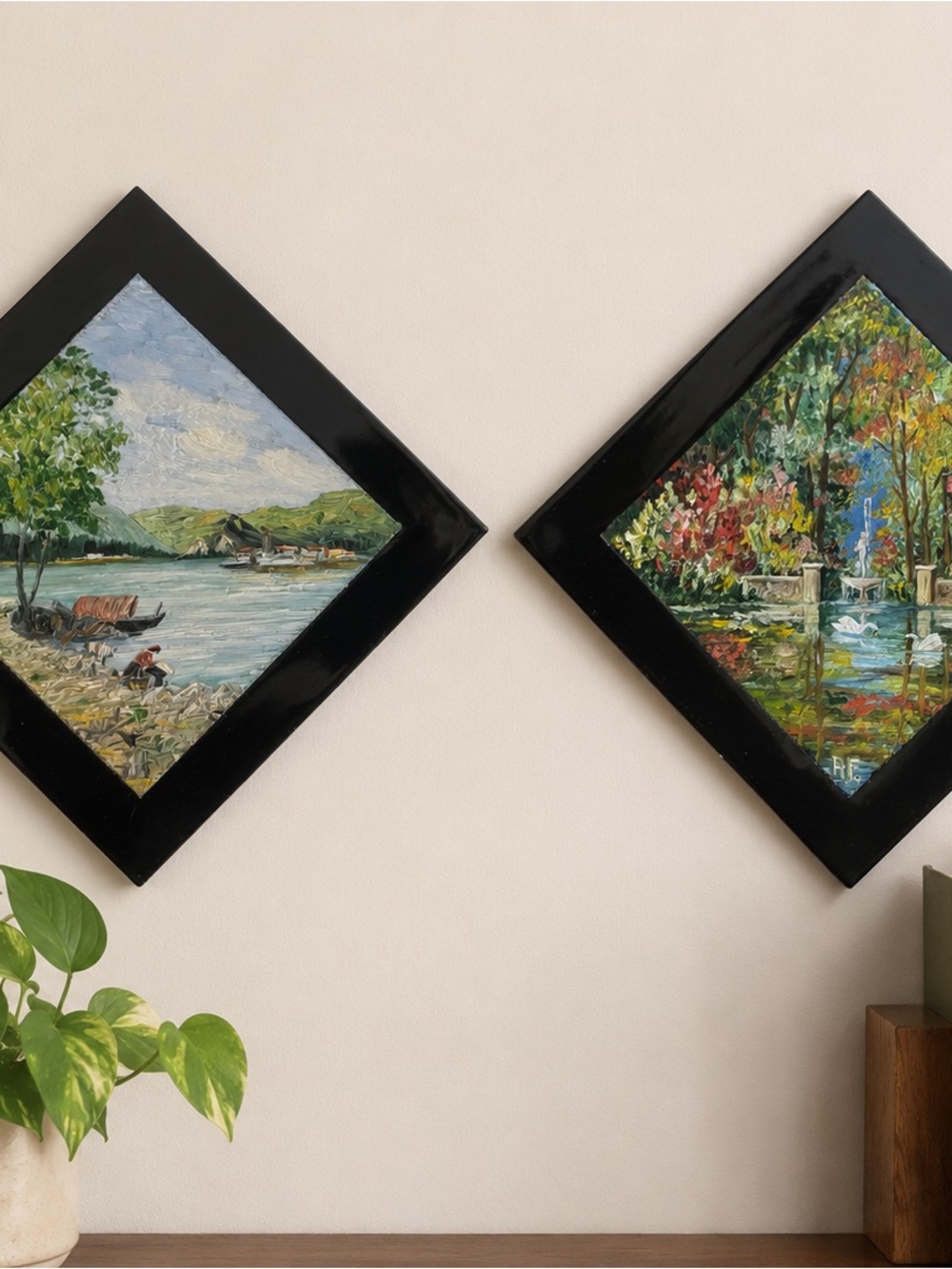Vintage Hand Painted Italian Landscape Tiles